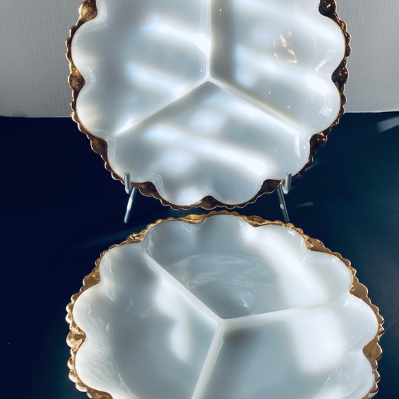 Vintage Milk Glass Divided Dishes with Gold Trim - Picture 2 of 4